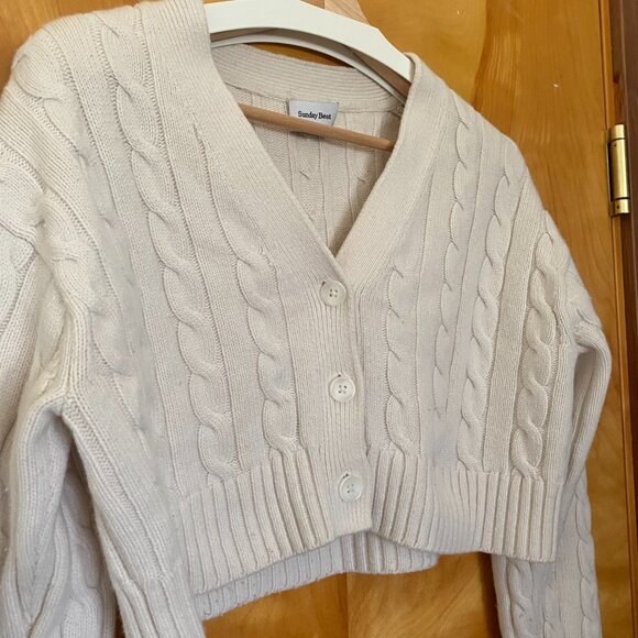 Sunday Best by Aritzia Cooper Cable Knit Cropped Cardigan Cream Women's XS - Picture 2 of 12